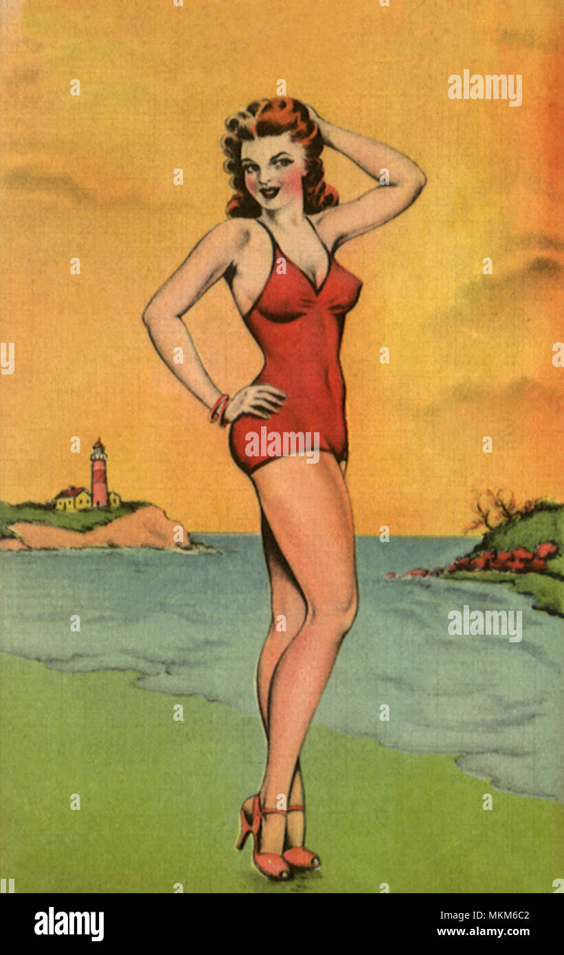 Vintage Bathing Beauty Illustration Hi Res Stock Photography And Images   Bathing Beauty MKM6C2 