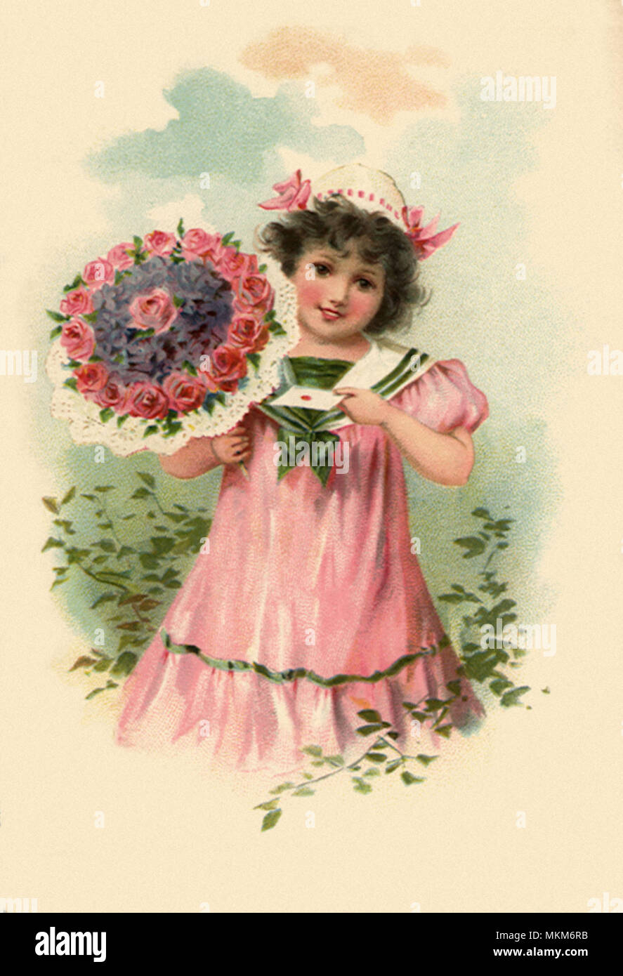 Girl with Posy and Envelope Stock Photo
