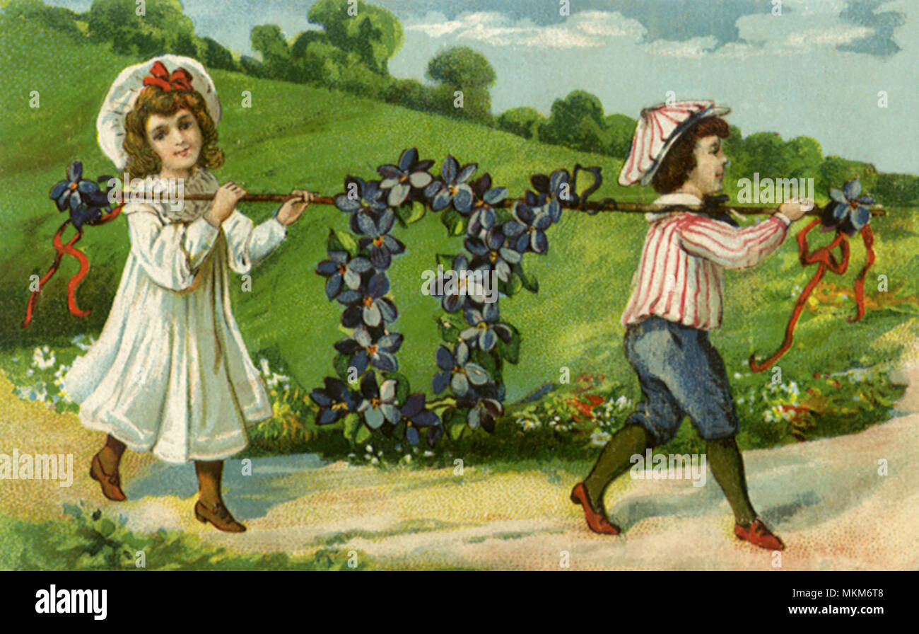 Children with Garland Stock Photo Alamy