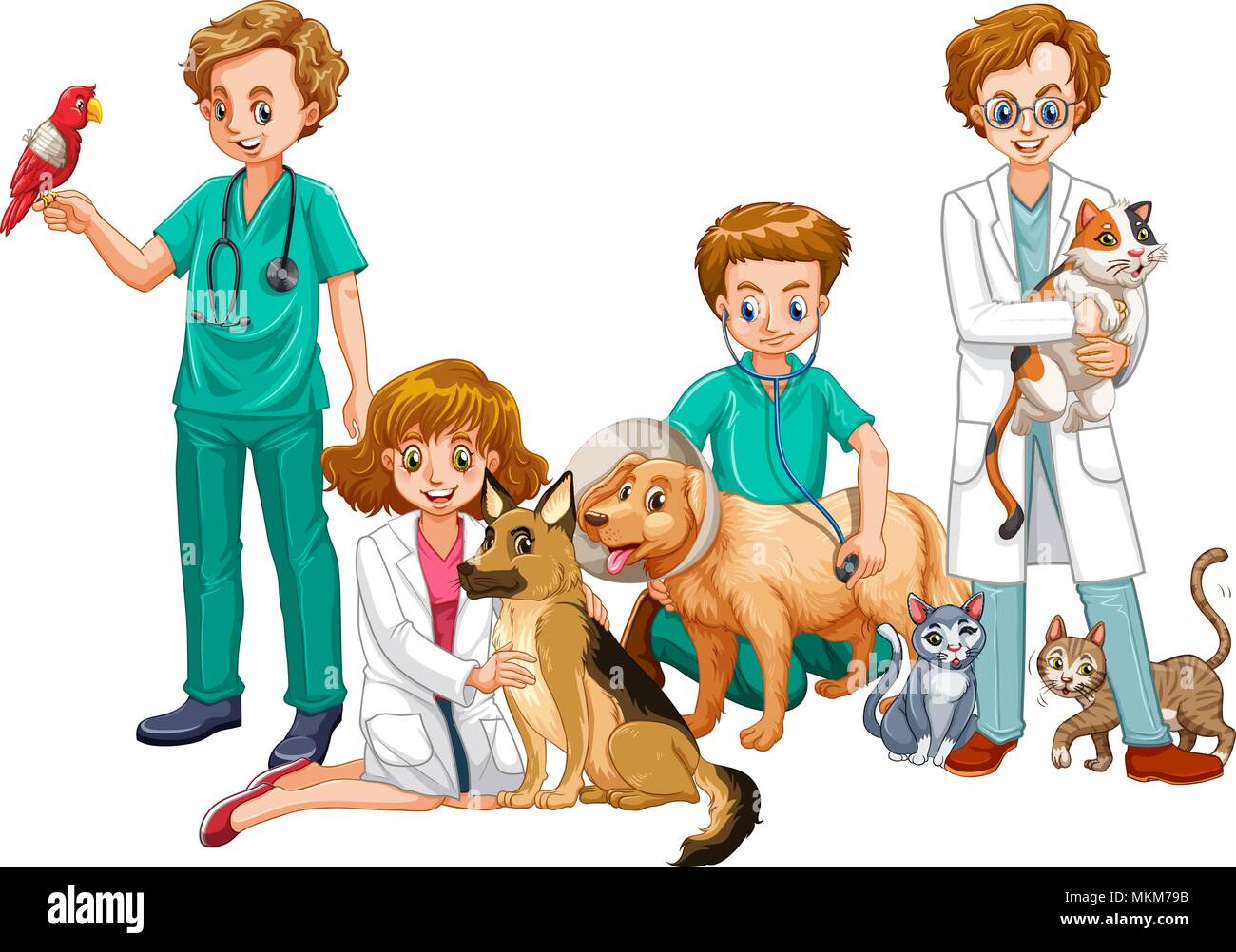 Veterinarian Doctors with Cats and Dogs illustration Stock Vector Image