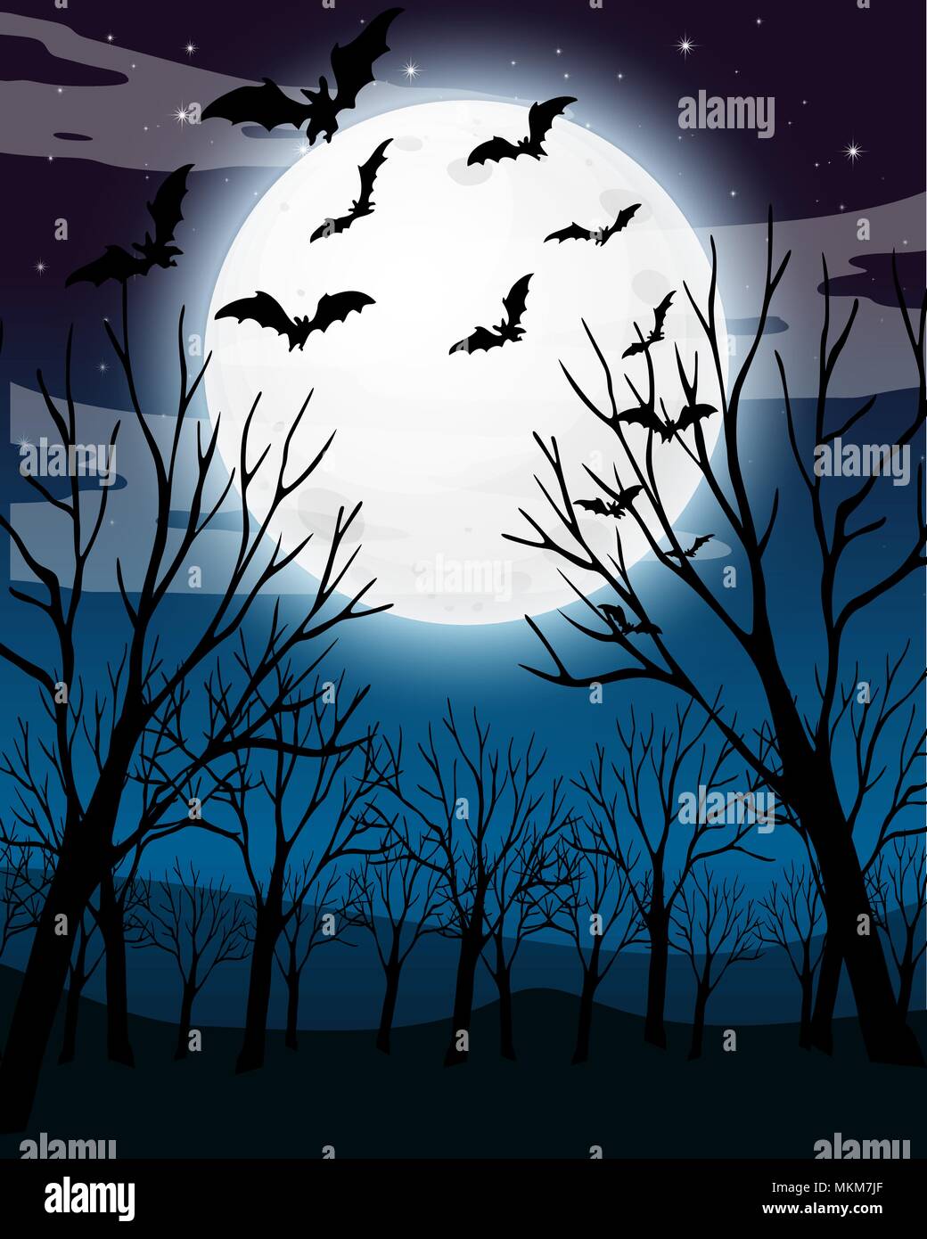 Scary Dark Night Forest Background illustration Stock Vector Image ...