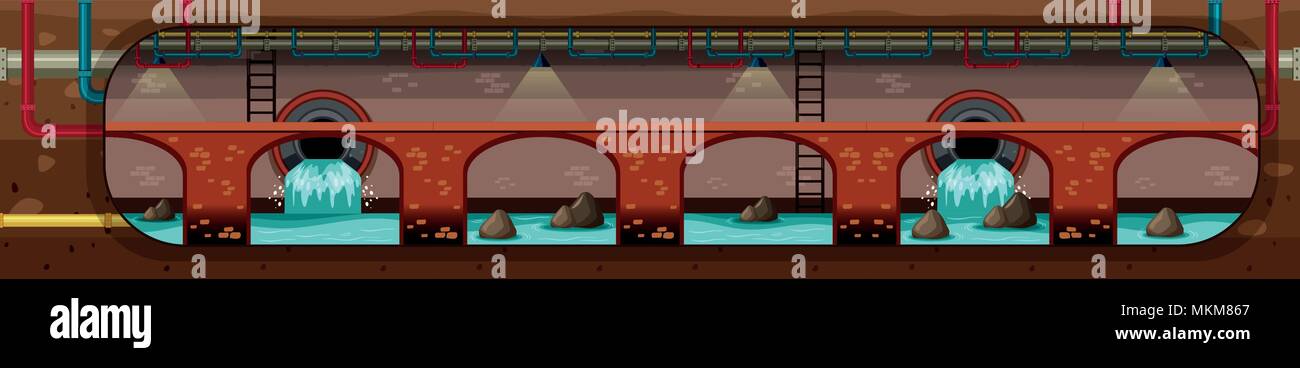 City Underground Pipe Drain Systems  illustration Stock Vector