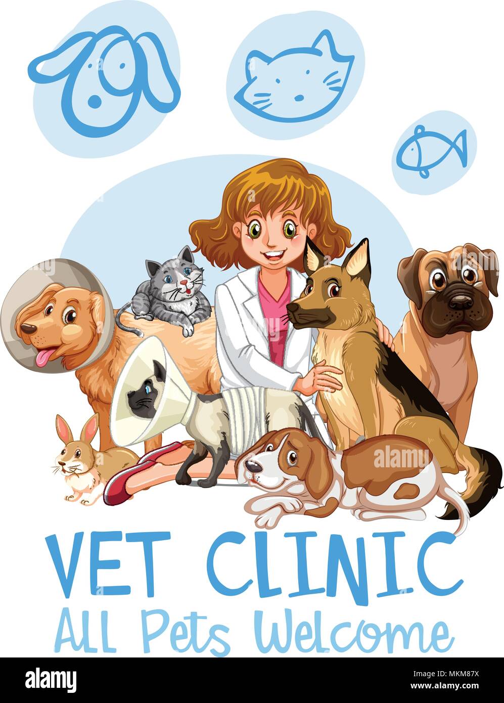 Cute Pets Clinic  Welcome Sign illustration Stock Vector