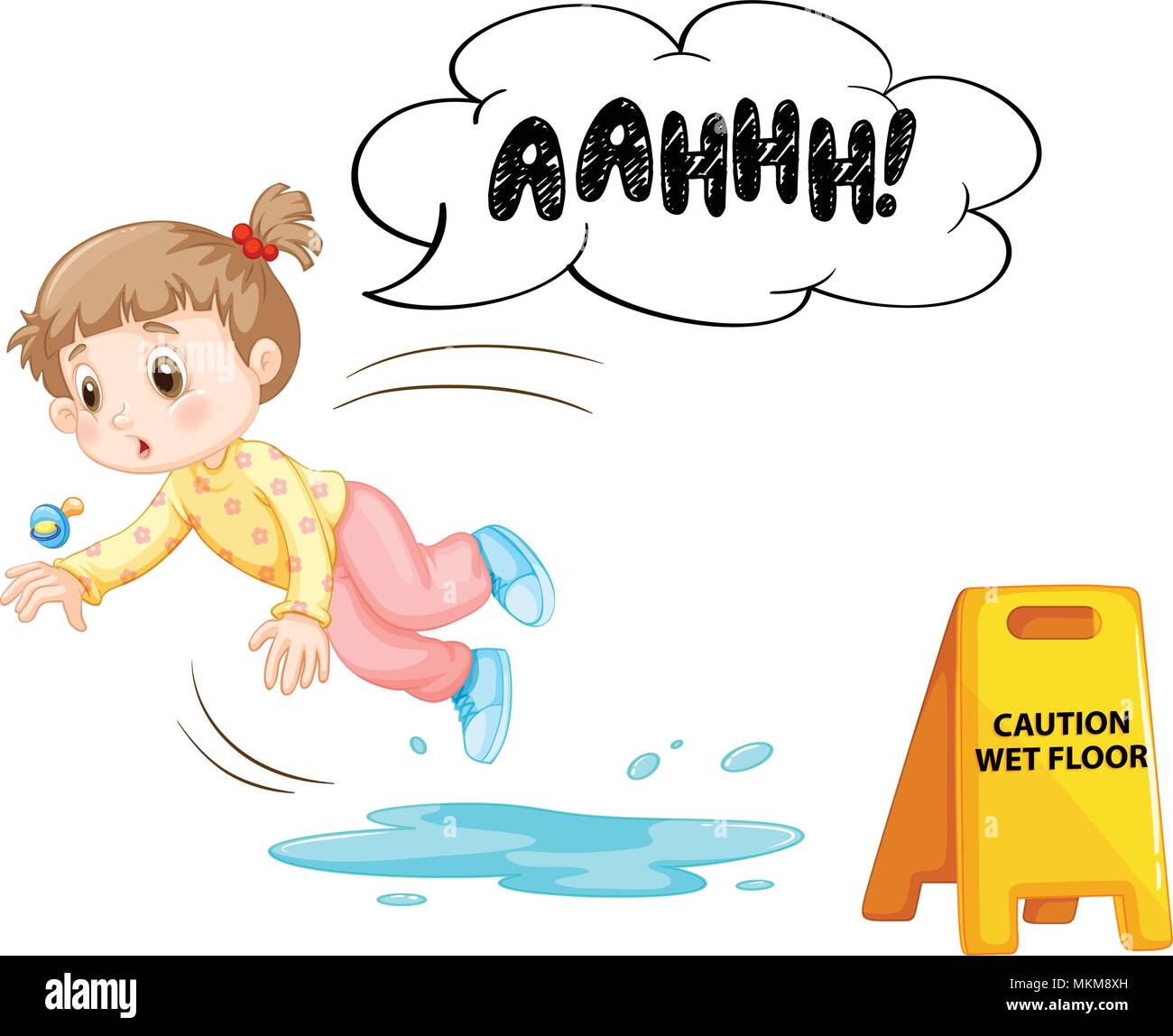 A Kid Slipping On Wet Floor illustration Stock Vector