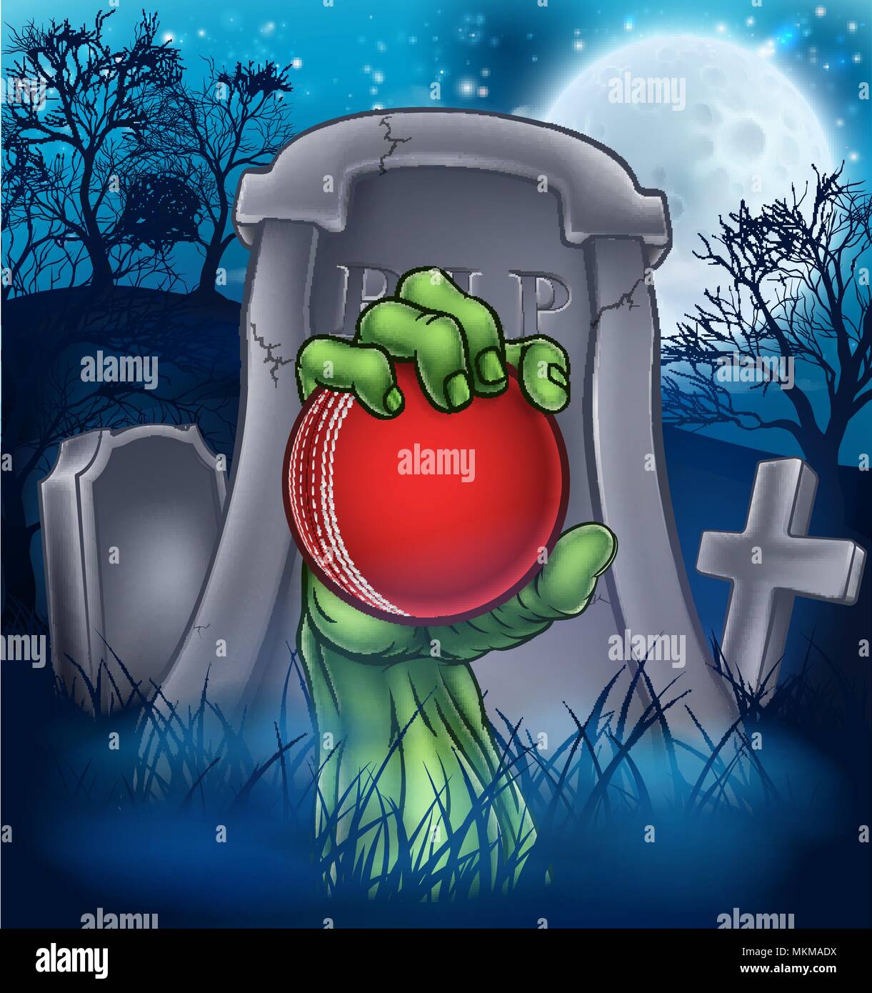 Cricket Zombie Halloween Graveyard Concept Stock Vector