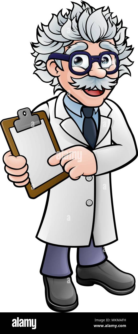 Scientist Cartoon Character Holding a Clipboard Stock Vector