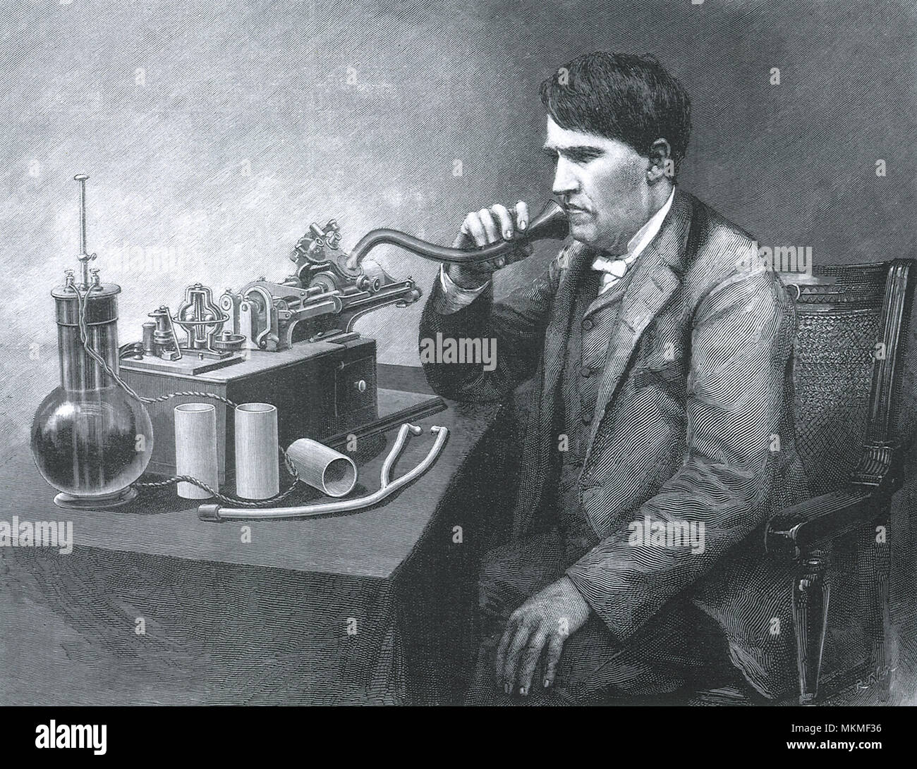 Thomas Edison and Phonograph Stock Photo