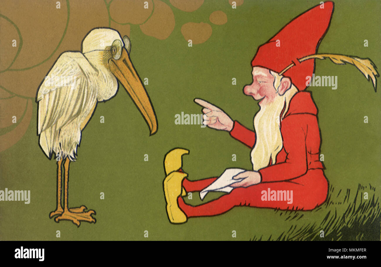 Elf Talks to Stork Stock Photo