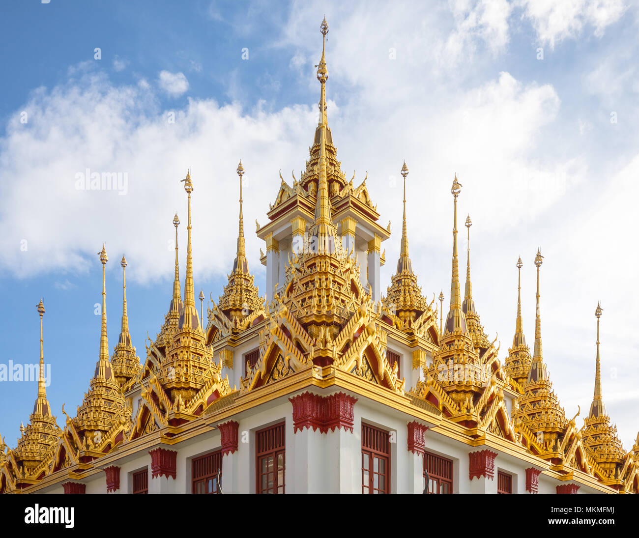 details of Wat Ratchanatdaram roofs , Thailand Stock Photo