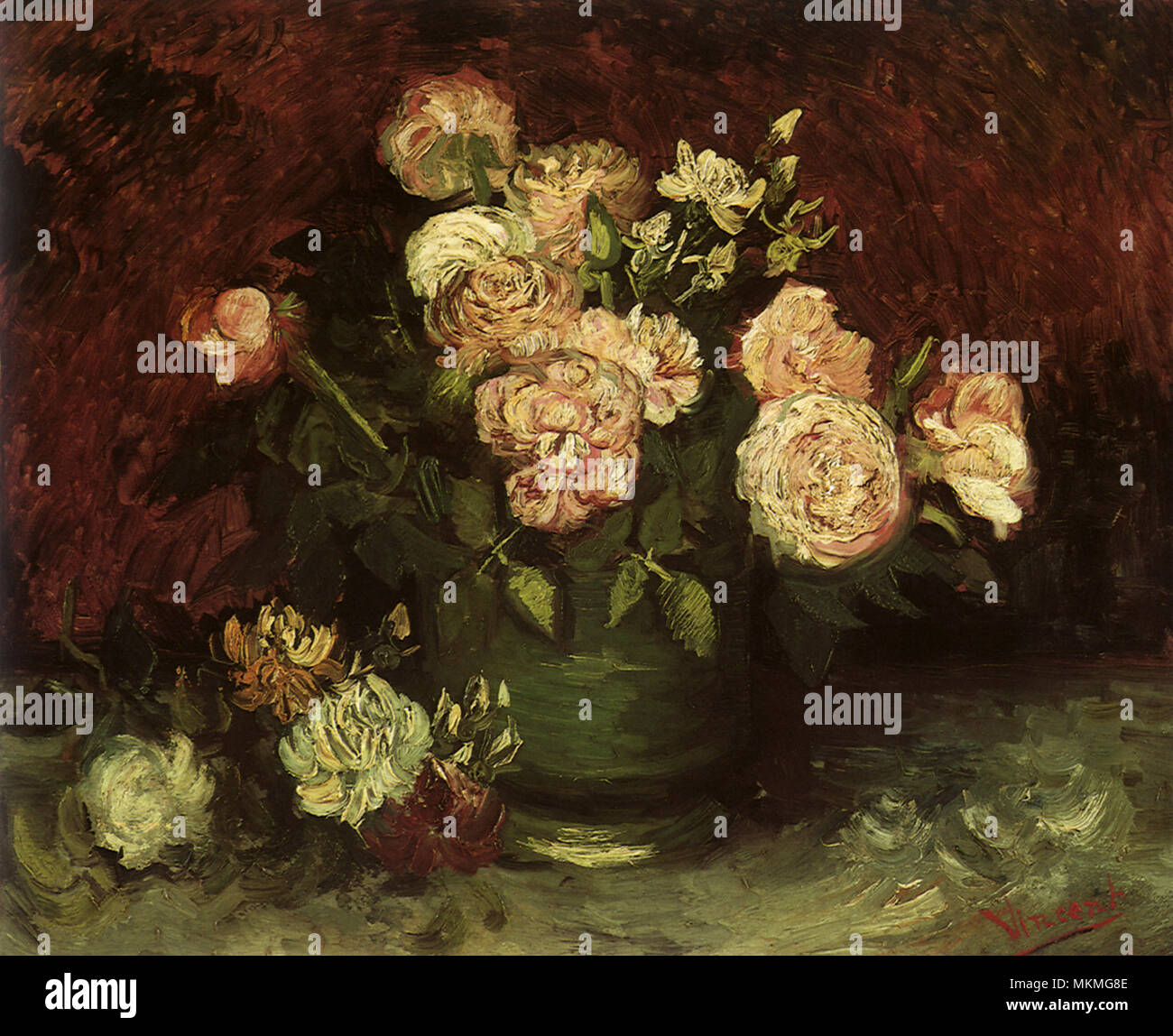Pot of Peonies and Roses Stock Photo Alamy