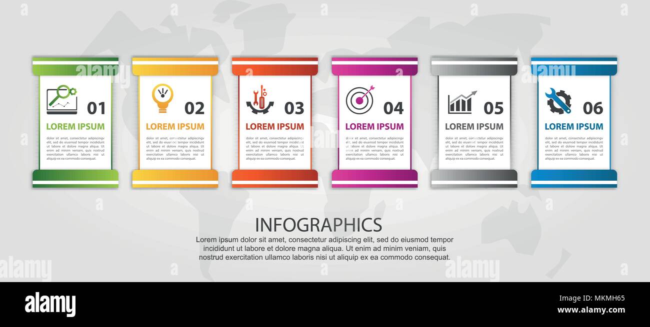 Timeline modern vector illustration 3d. Template for infographic rectangles with labels six elements. Designed for business, presentations, web design Stock Vector
