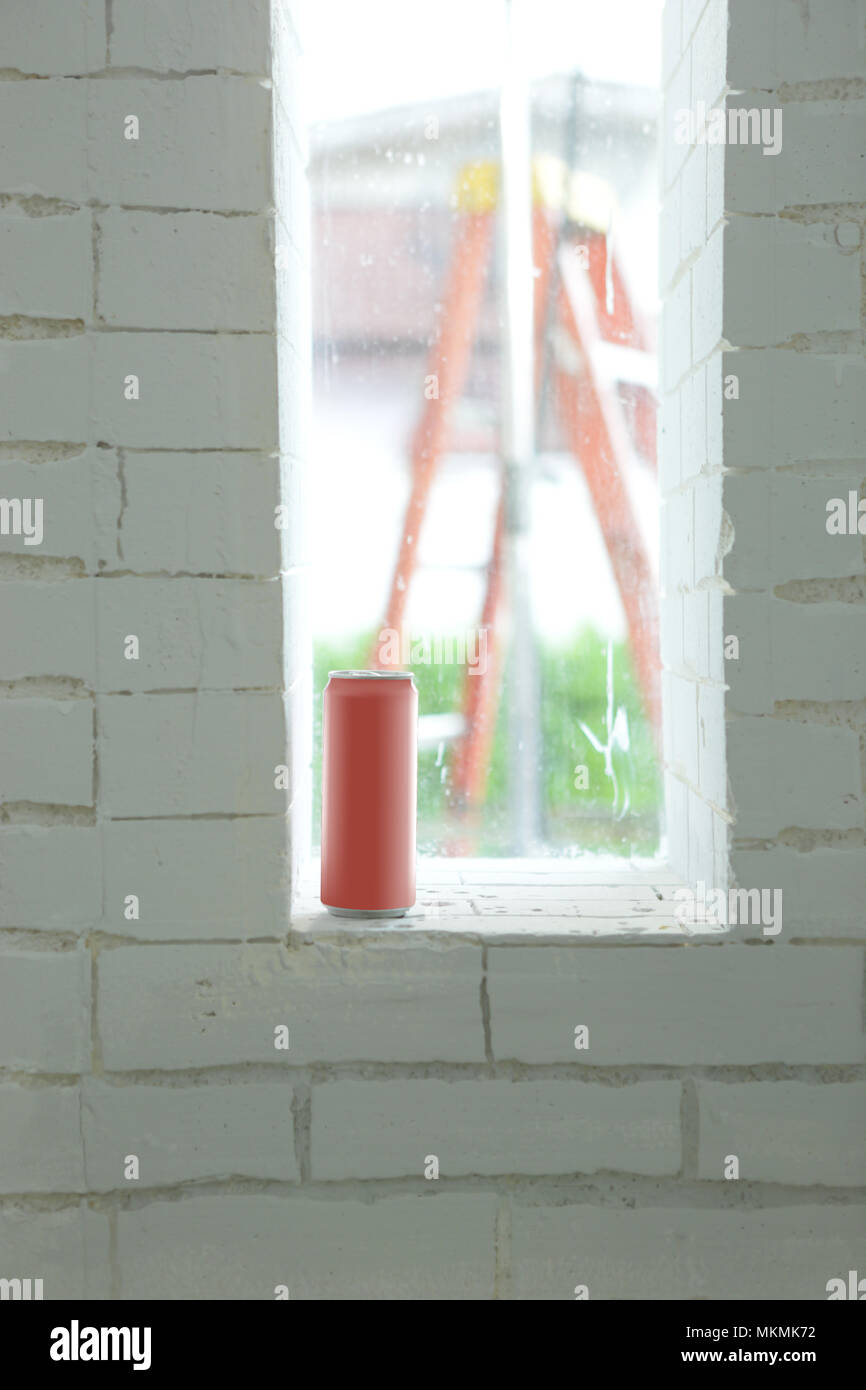 window on a white brick wall is renovating to a new loft house Stock Photo