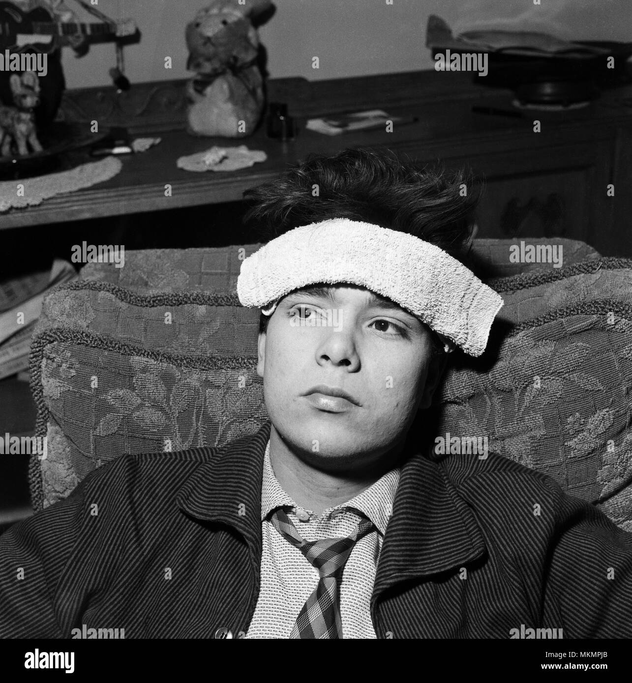 Rock and roll singer Cliff Richard who was attacked this evening whilst performing at the Lyceum dance hall, London. Pictured at his home. 4th February 1959. Stock Photo