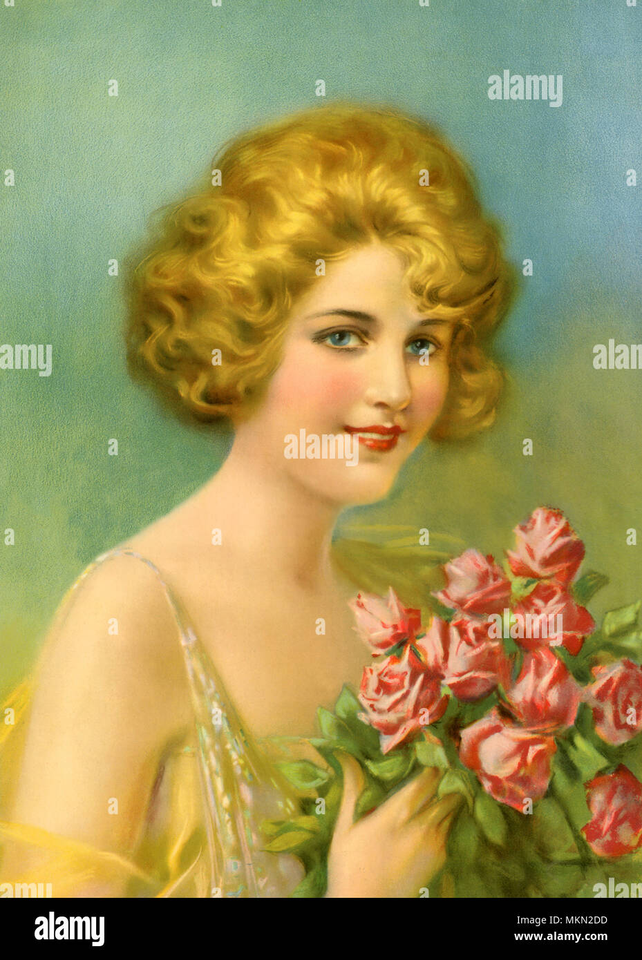Lady with Roses Stock Photo