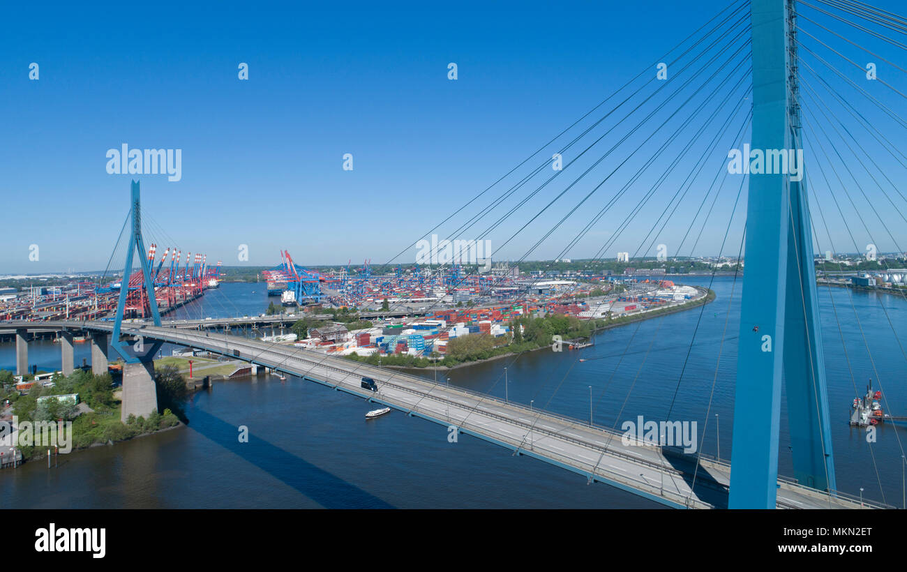 Koehlbrand Bridge, harbour, Hamburg, Germany Stock Photo