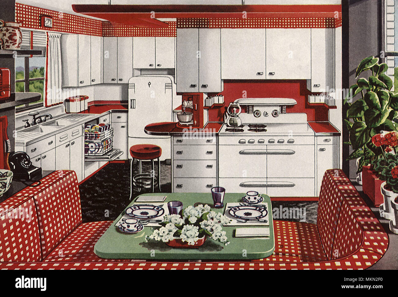 Red and White Kitchen Stock Photo - Alamy