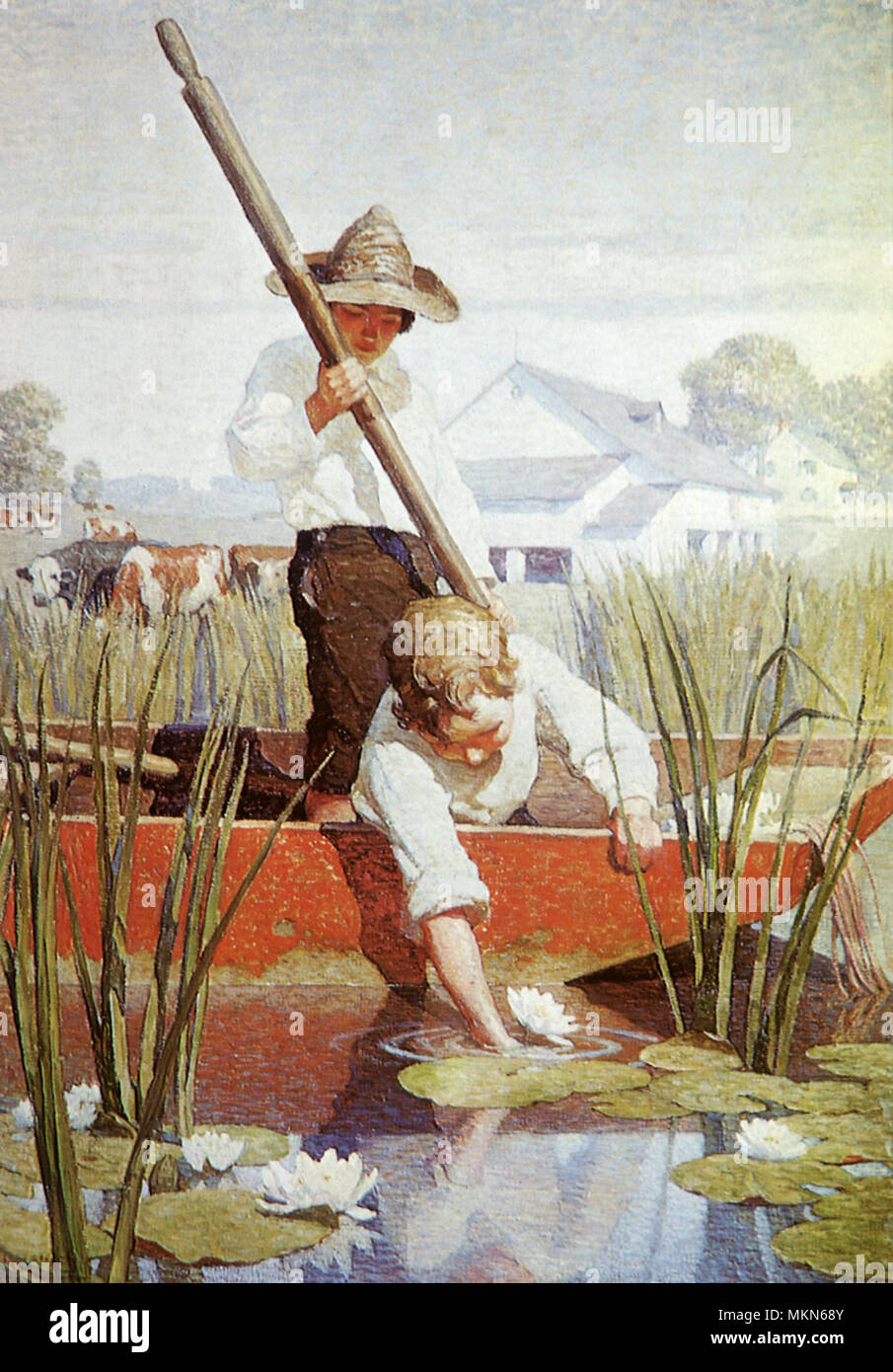Two Boys in a Punt Stock Photo