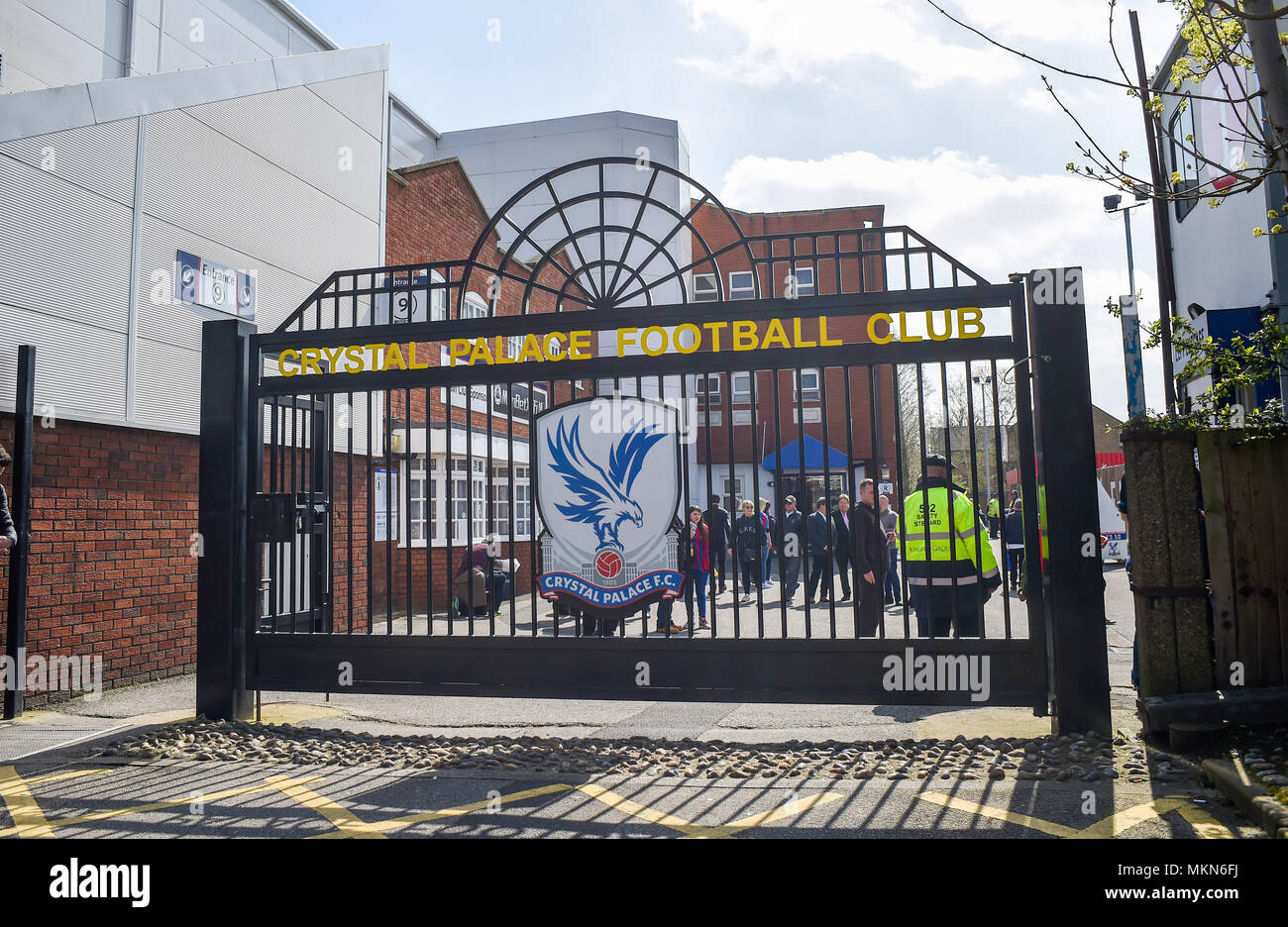 Thornton Heath Crystal Palace South London UK - Gates at entrance of Selhust Park Crystal Palace football club Stock Photo