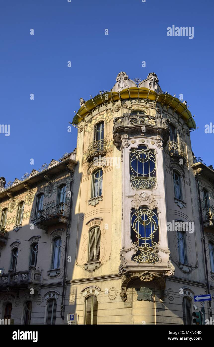 Turin, Piedmont region, Italy. April 14 2017. Casa Fenoglio Lafleur is a historic building in Turin, emblem of the Art Nouveau style of the city. Stock Photo