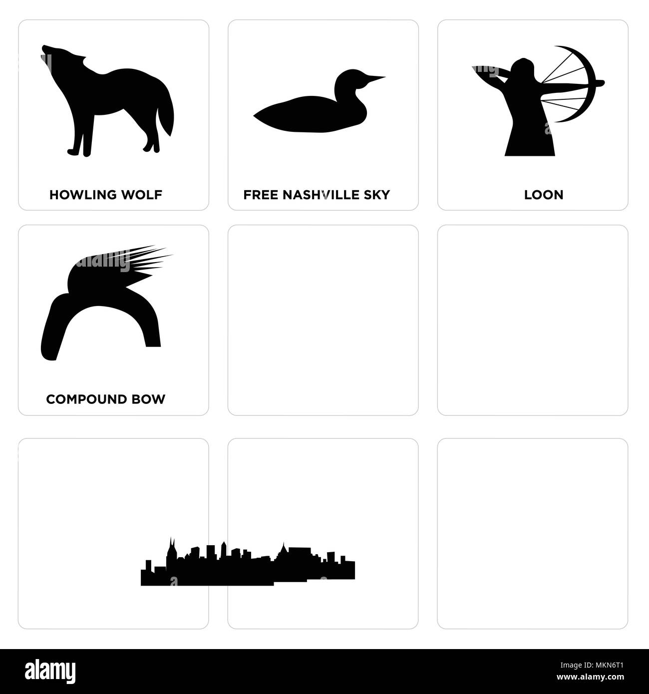 Set Of 9 simple editable icons such as bearded dragon, edmonton sky, charlotte pittsburgh donald trump hair, compound bow, loon, free nashville howlin Stock Vector