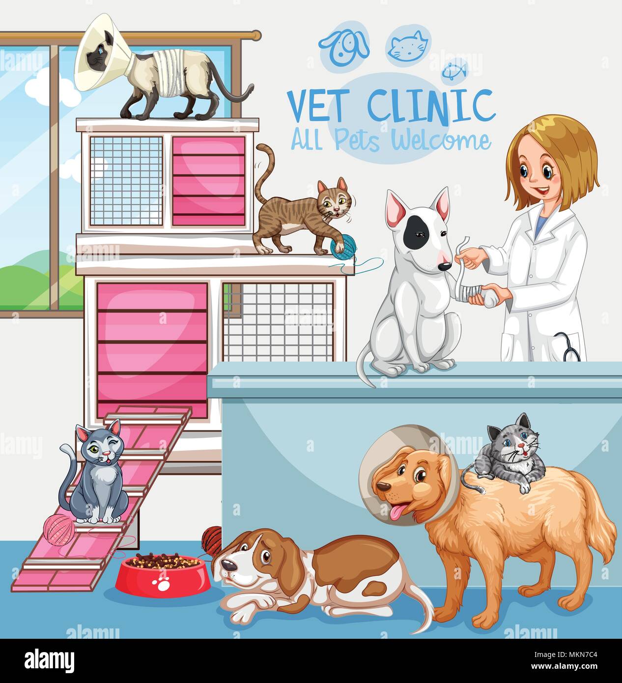 Cute Pets Clinic Welcome Sign illustration Stock Vector