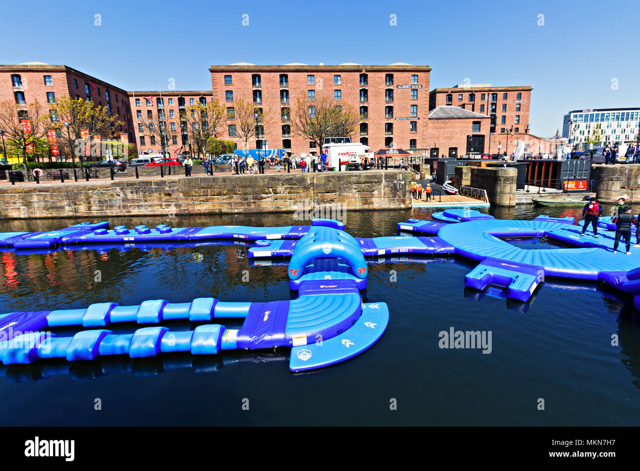 Adventure Dock giant inflatable obstacle course in Dukes Dock which is
