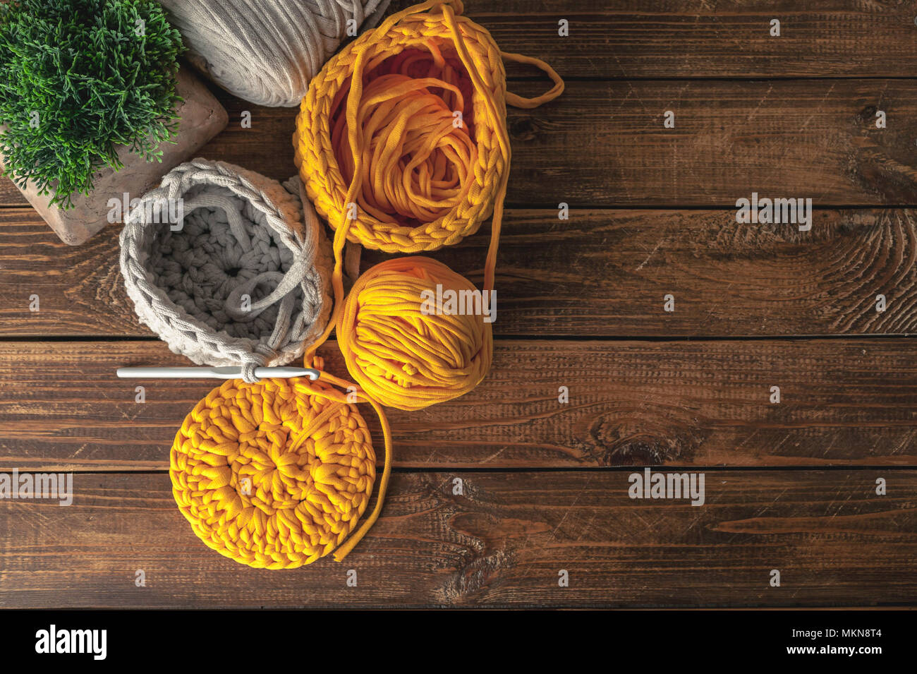 Frame Made Knitting Supplies Wooden Background Stock Photo by ©serezniy  505255072