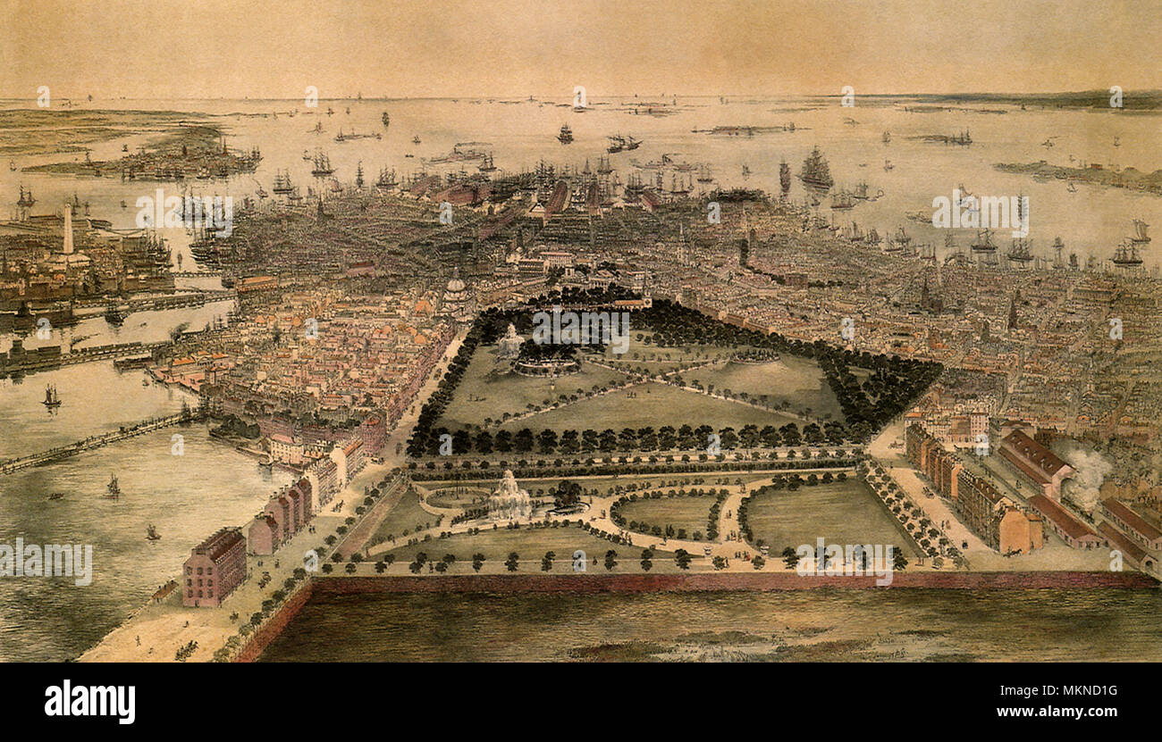 Bird's Eye View of Boston 1850 Stock Photo