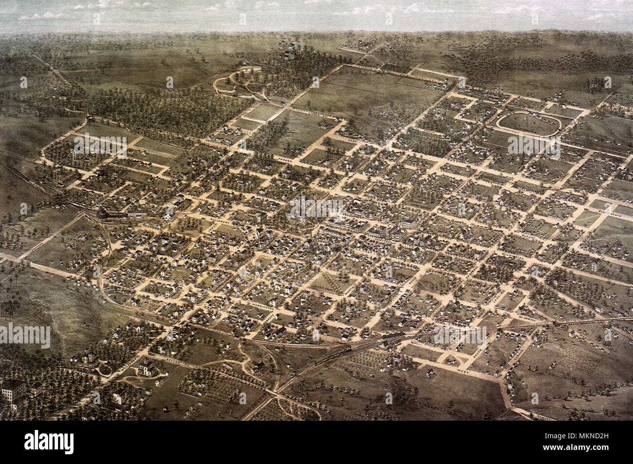Bird's Eye View of the City of Raleigh, North Carolina 1872 Stock Photo