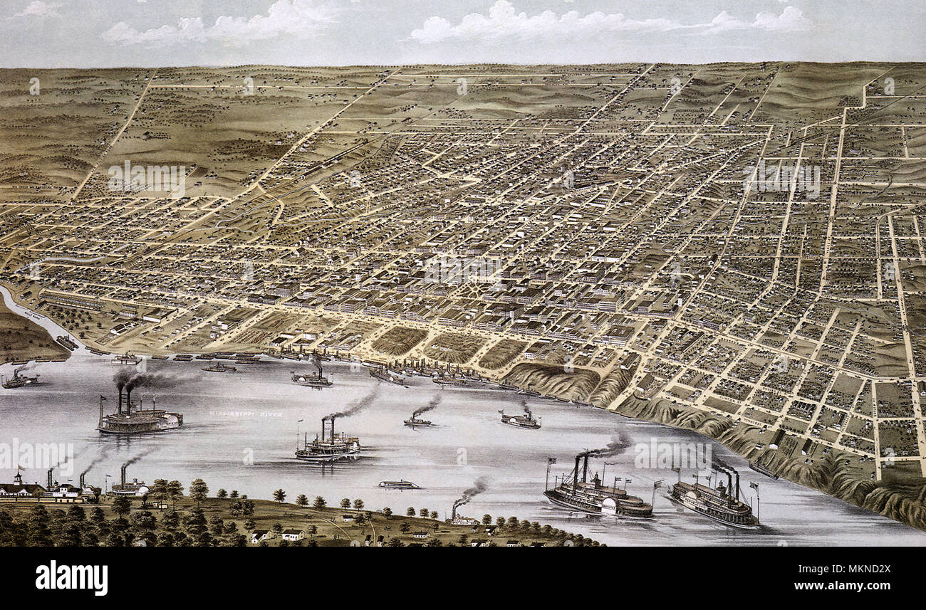 Bird's Eye View of the City of Memphis, Tennessee 1870 Stock Photo