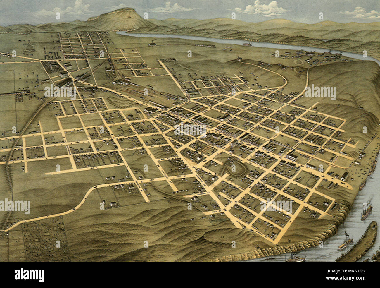 Bird's Eye View of the City of Chattanooga 1871 Stock Photo