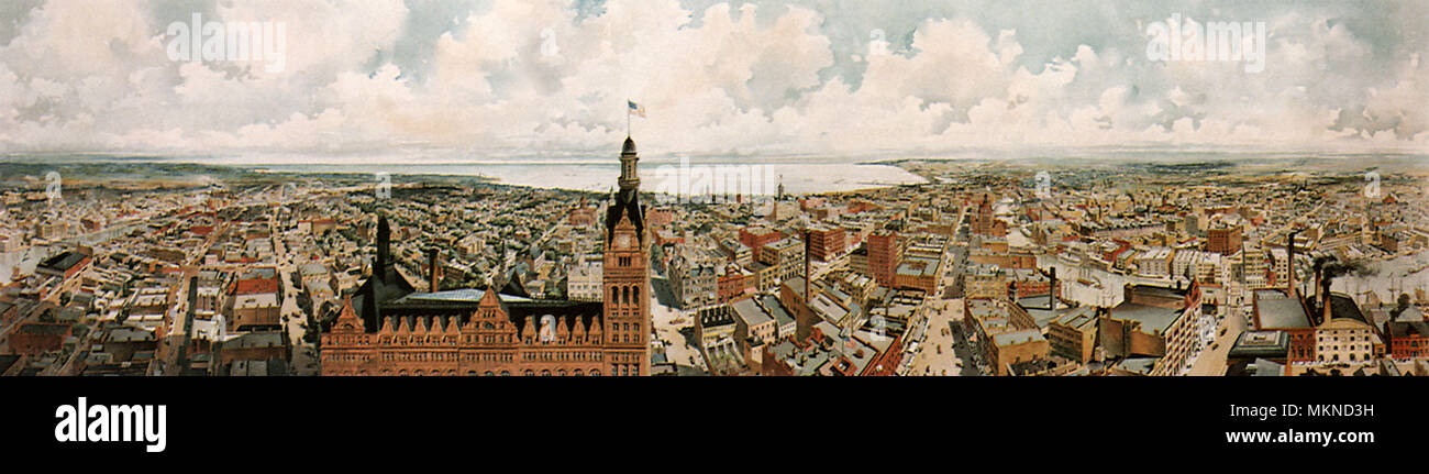 Panoramic View of Milwaukee, Wisconsin 1898 Stock Photo