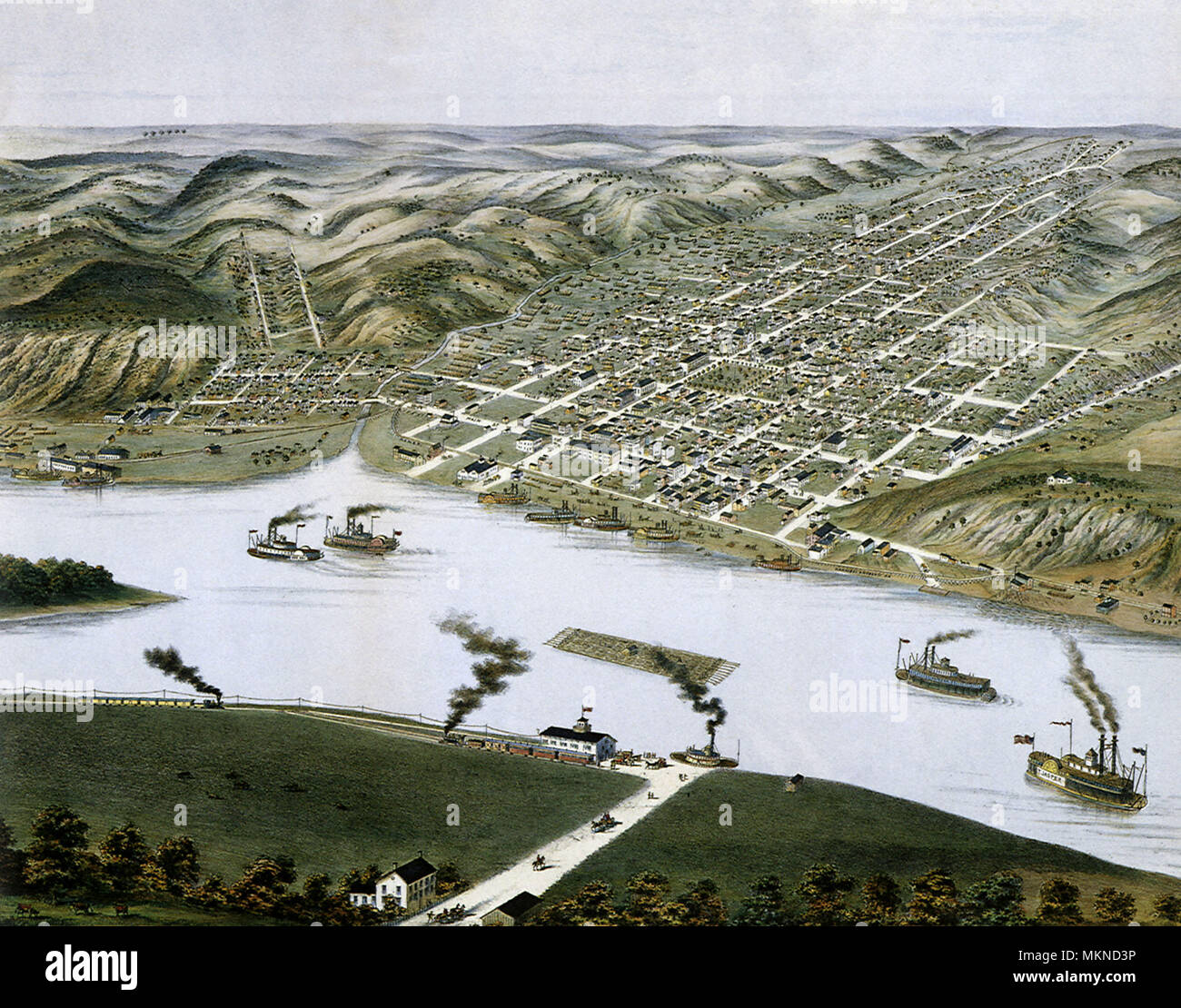 Bird's Eye View of the City of Hannibal 1869 Stock Photo