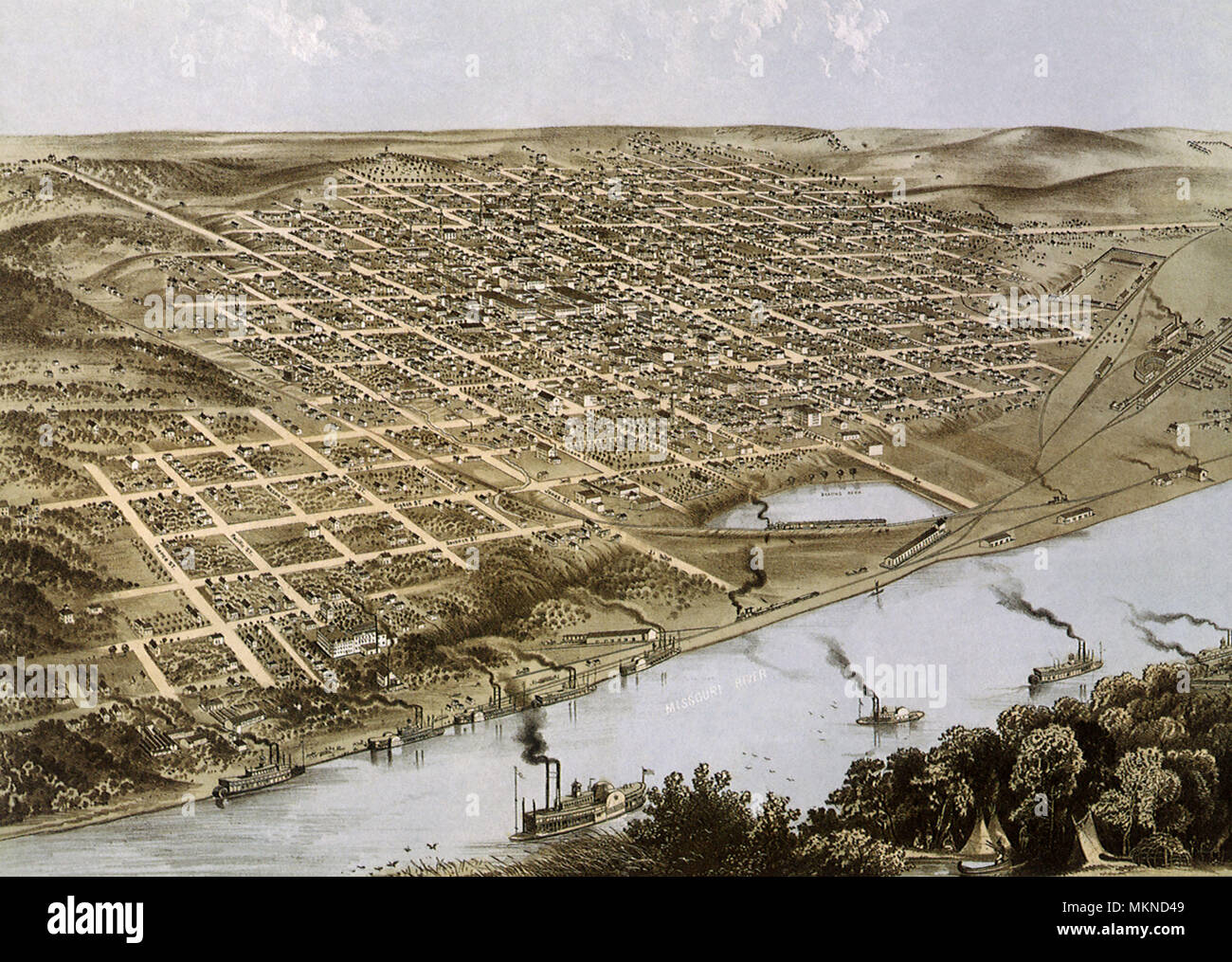 Bird's Eye View of the City of Omaha, Nebraska 1868 Stock Photo