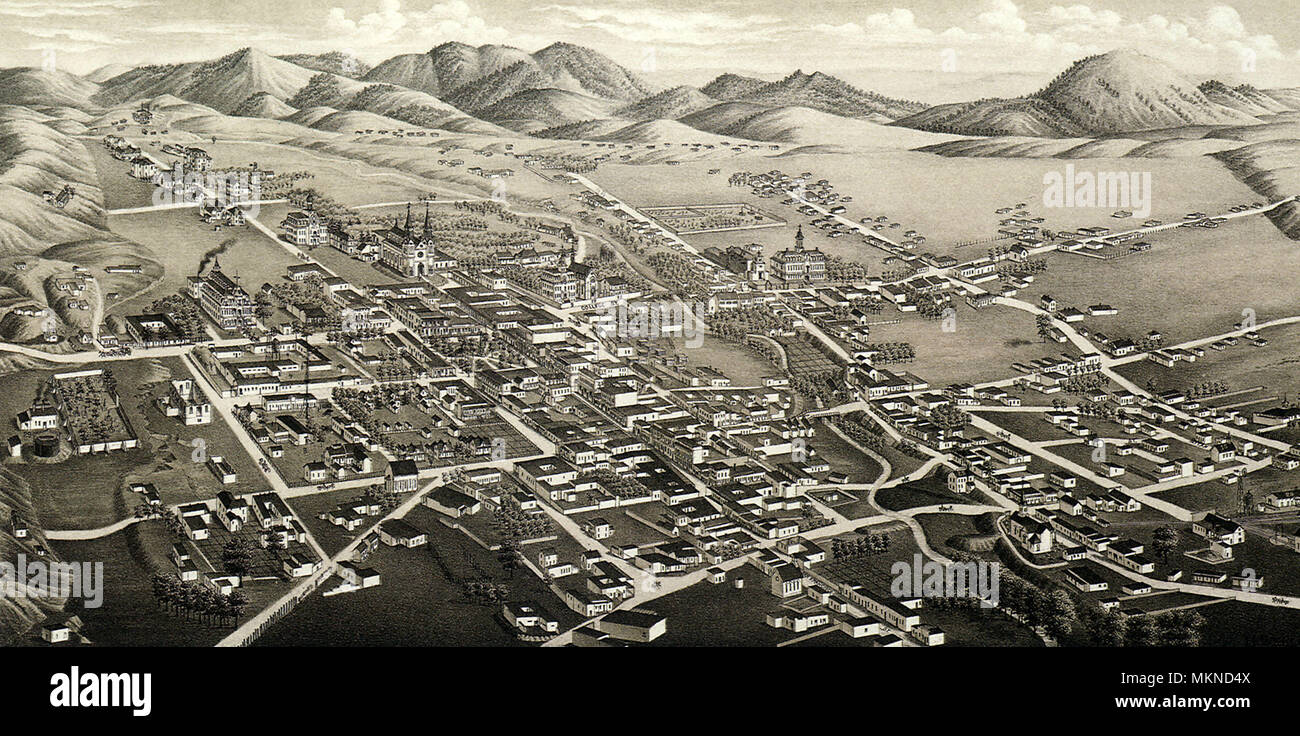 Bird's Eye View of The City of Santa Fe, New Mexico 1882 Stock Photo