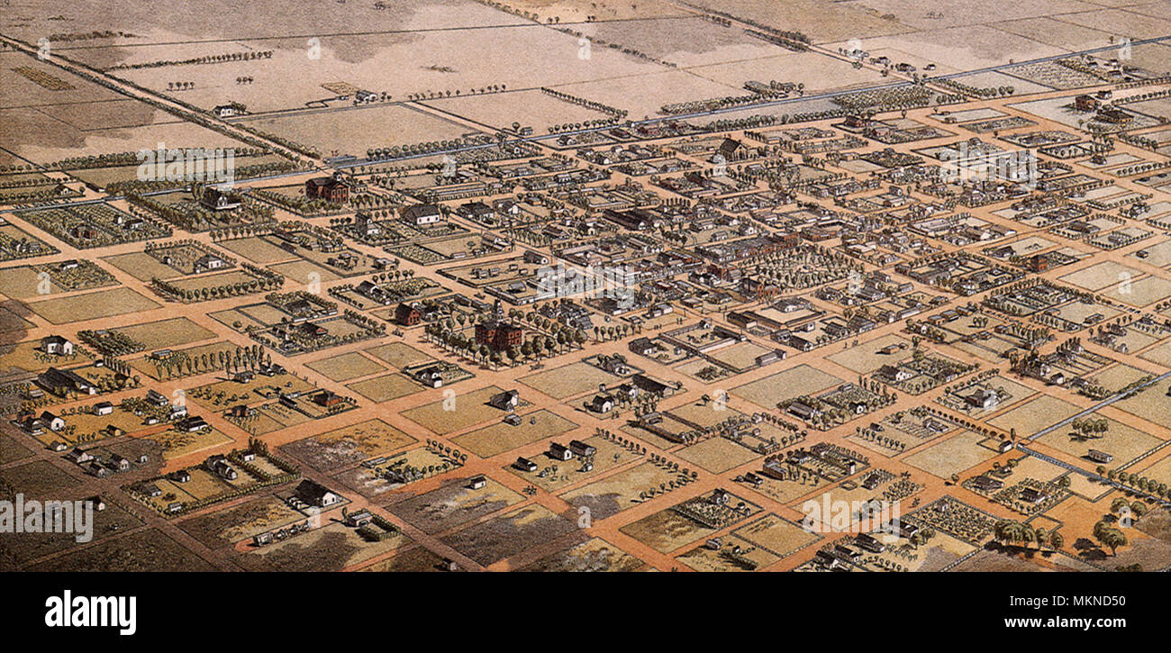 Bird's Eye View of Phoenix, Maricopa County 1885 Stock Photo