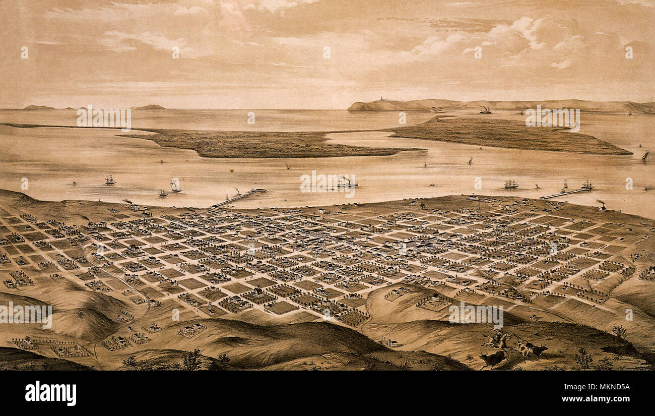 Bird's Eye View of San Diego, California 1876 Stock Photo