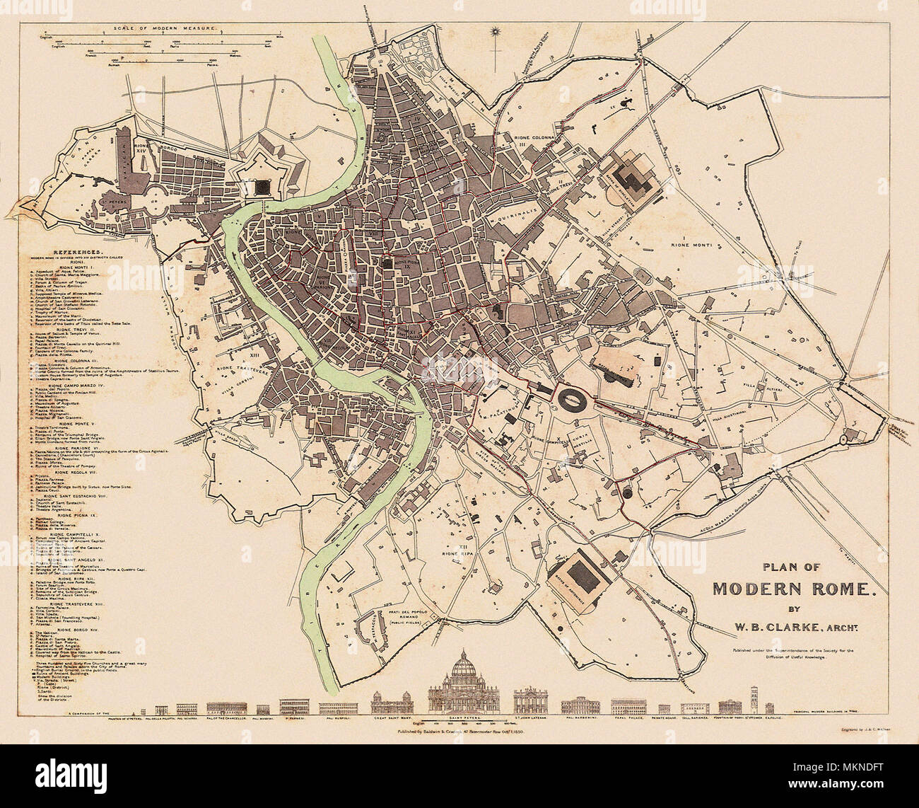 Map of Rome 1830 Stock Photo