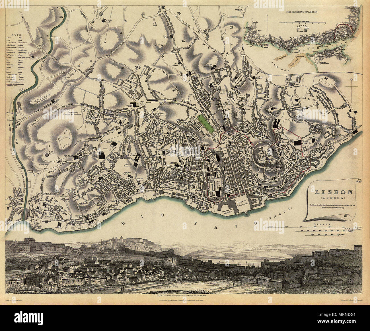 Map of Lisbon 1832 Stock Photo