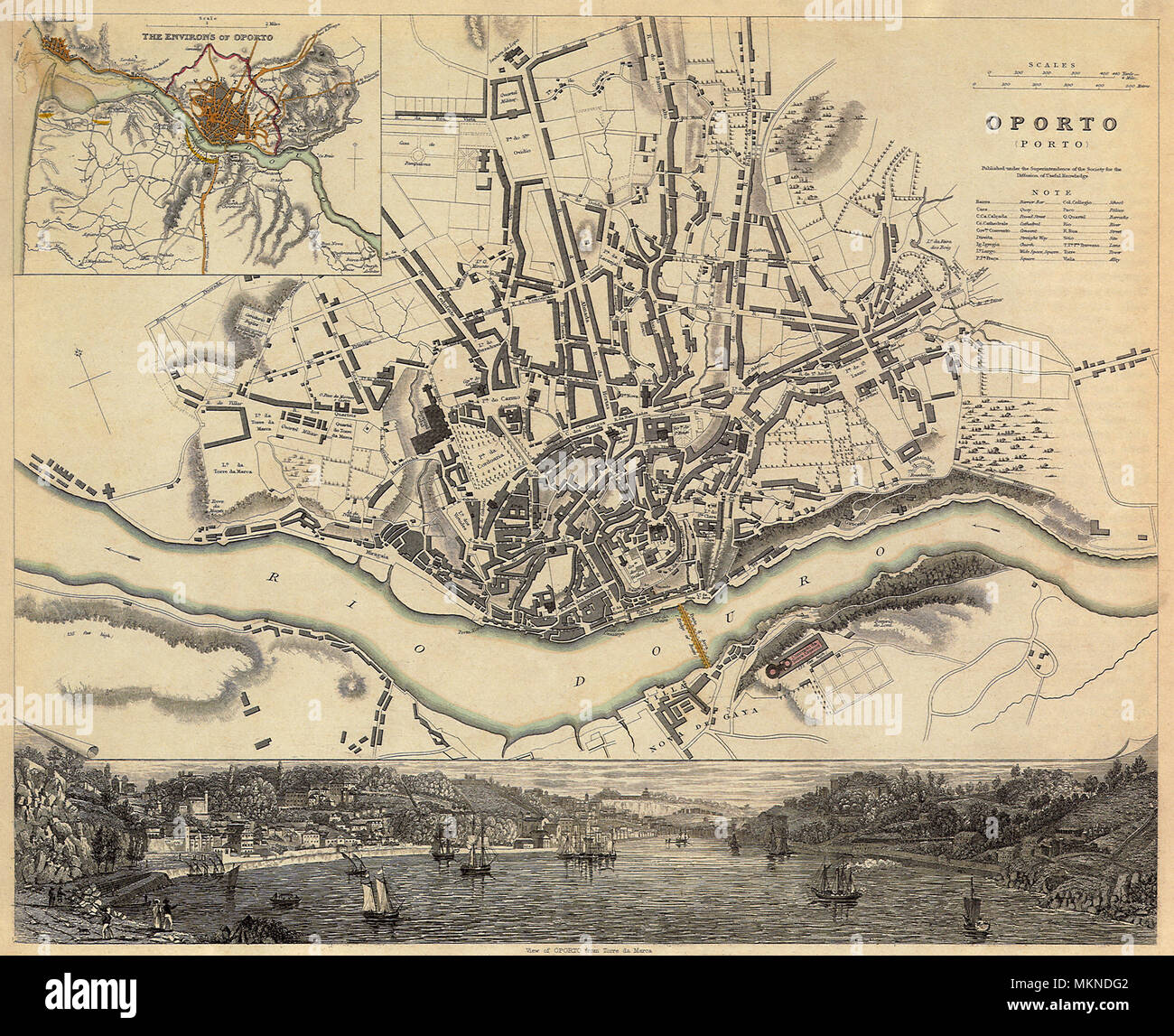 Map of portugal hi res stock photography - Map Of Oporto Portugal 1833 MKNDG2