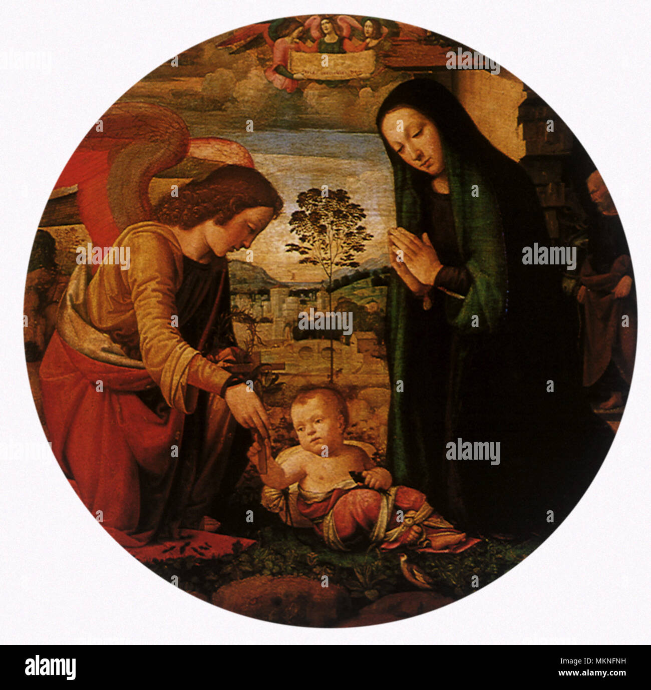 The Adoration of the Child with an Angel Stock Photo - Alamy