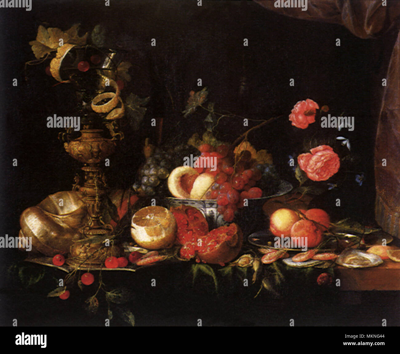 Still Life of Flowers and Fruit Stock Photo - Alamy