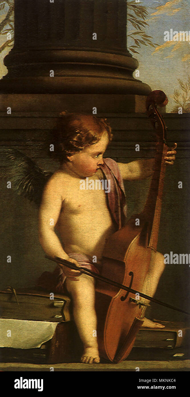 Putto playing the Bass Violin Stock Photo
