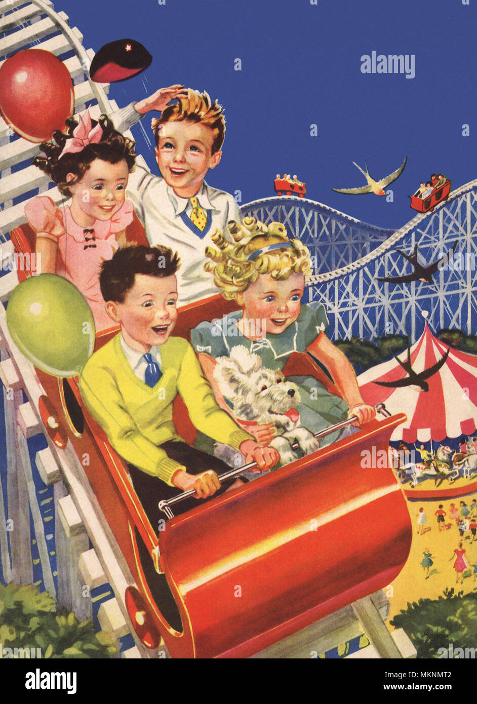 Kids on Roller Coaster Stock Photo Alamy