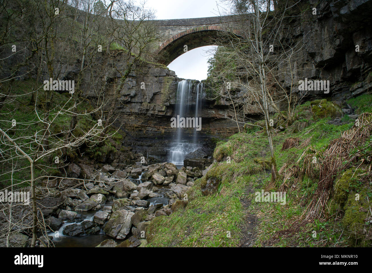 A long exposure image of Ashgill Force Waterfall in Teesdale, North Pennines AONB Stock Photo