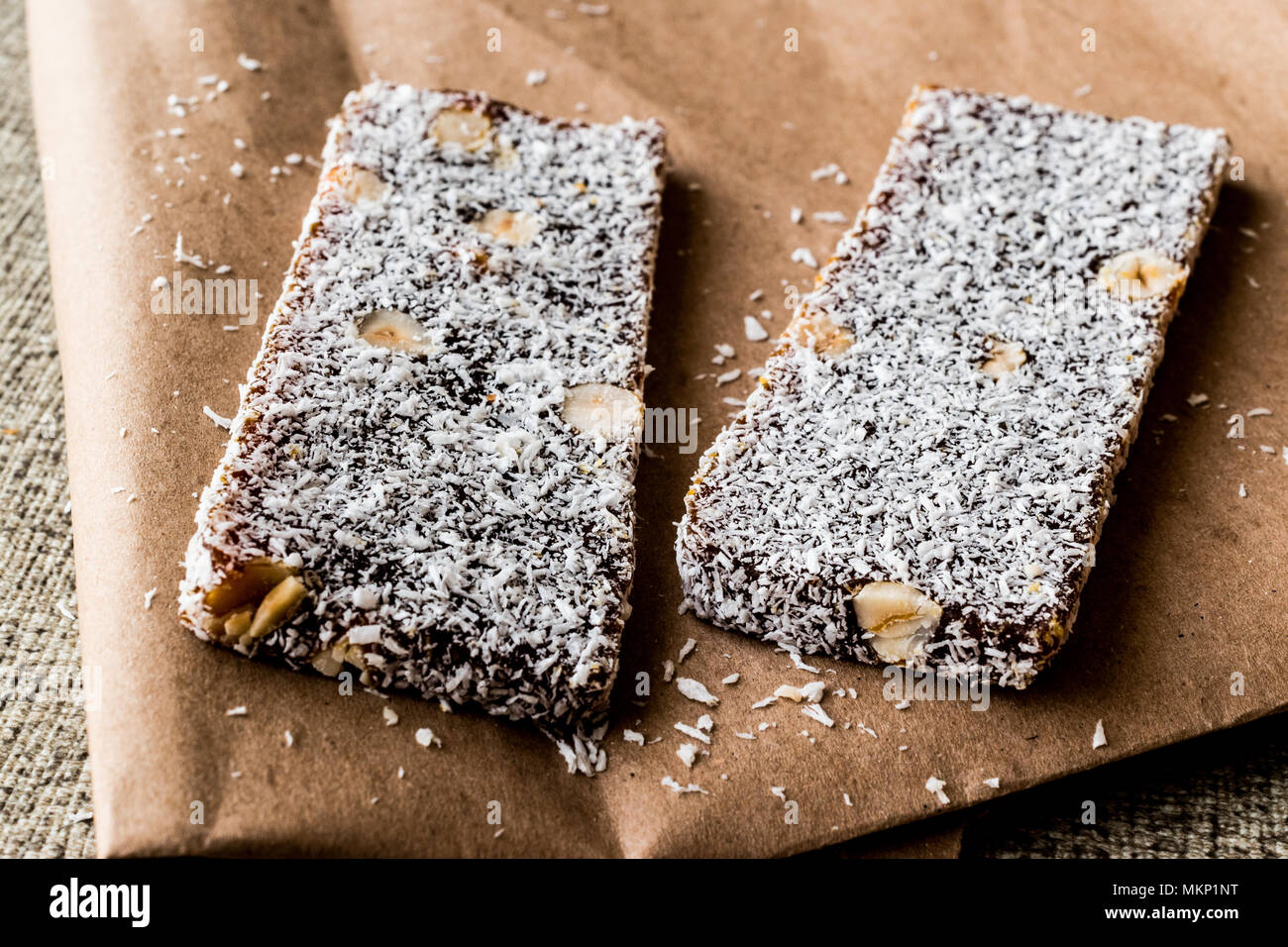 Turkish Dessert Cezerye with walnut, coconut powder. organic food. Stock Photo