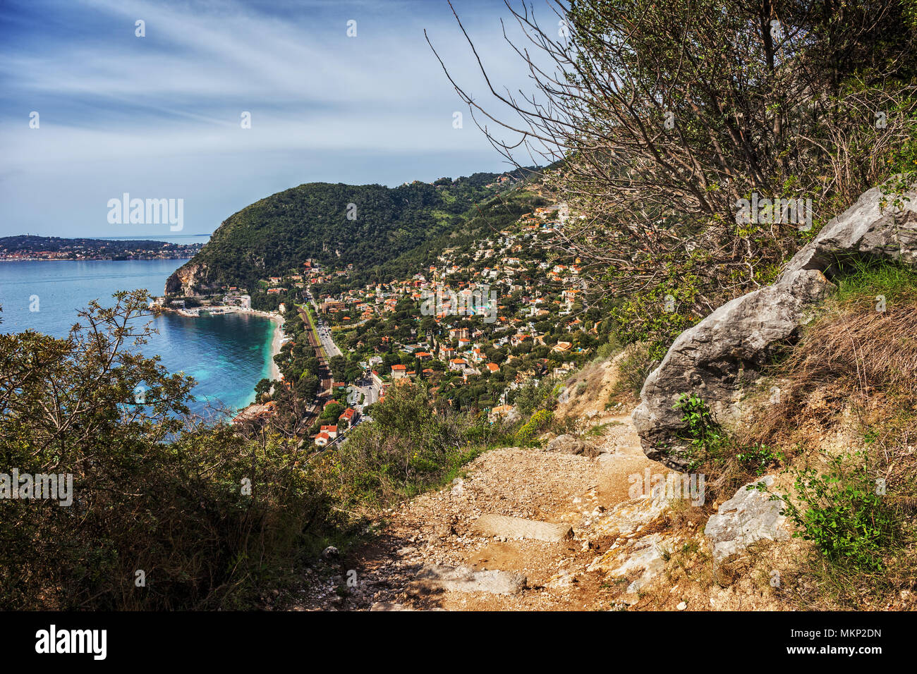 Eze sur Mer coastal village from Nietzsche footpath on French Riviera