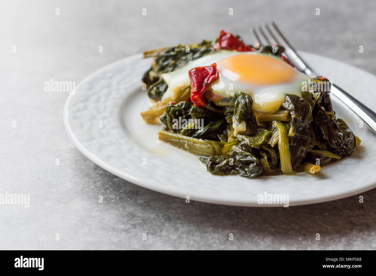 Turkish Food Spinach with Egg. Organic Food Stock Photo Alamy