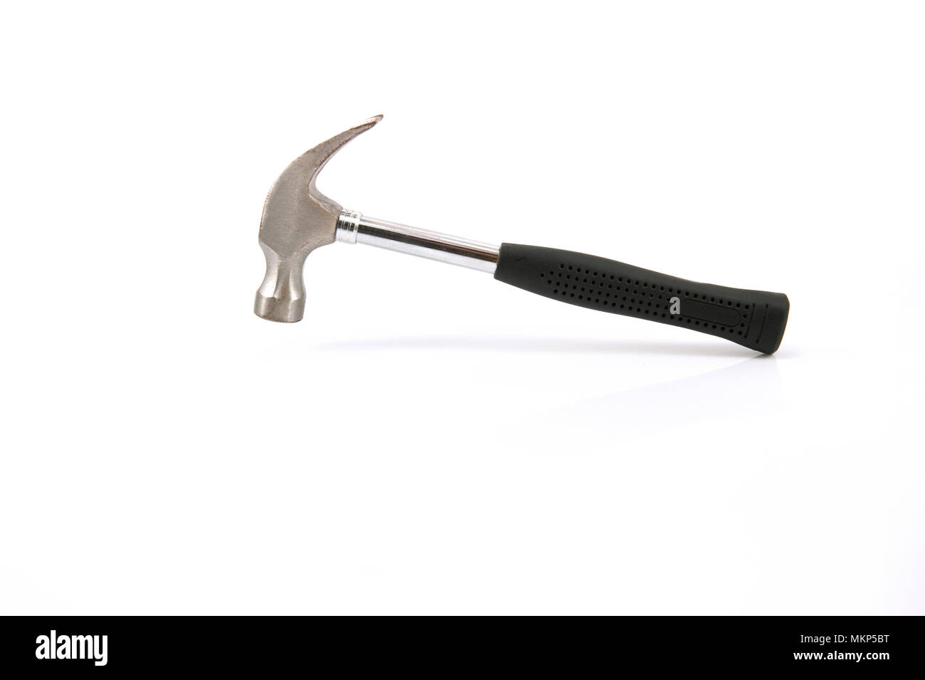 Hammer with black rubber handle isolated on white background Stock