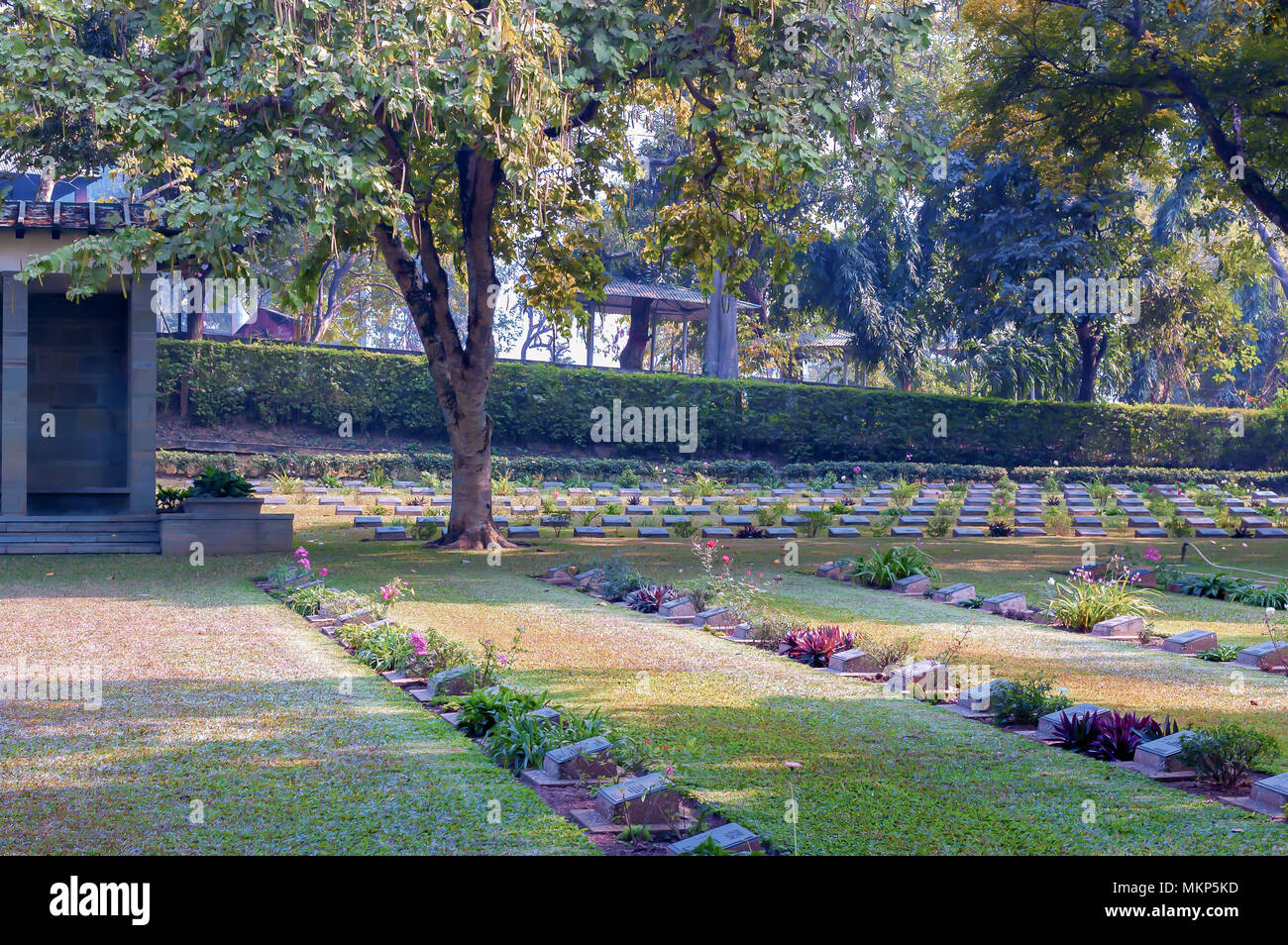 A WWII cemetery at Silpukhuri, Navagraha Road, Guwahati, India. The war cemetery was set up during WWII for burial of servicemen killed in the war. Stock Photo
